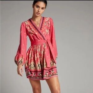 Anthropologie Coral and Black Patterned Mini Dress